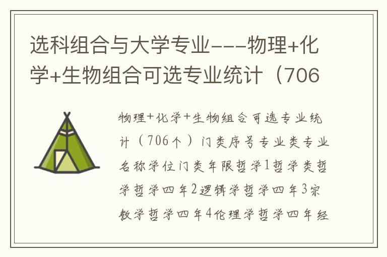 选科组合与大学专业--物理+化学+生物组合可选专业统计（706个）