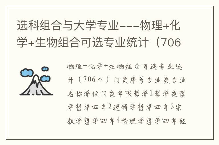 选科组合与大学专业---物理+化学+生物组合可选专业统计（706个）