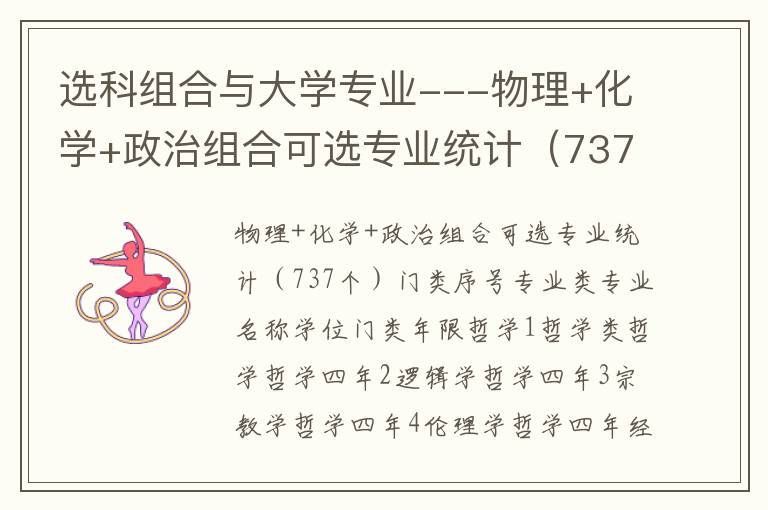 选科组合与大学专业---物理+化学+政治组合可选专业统计（737个）